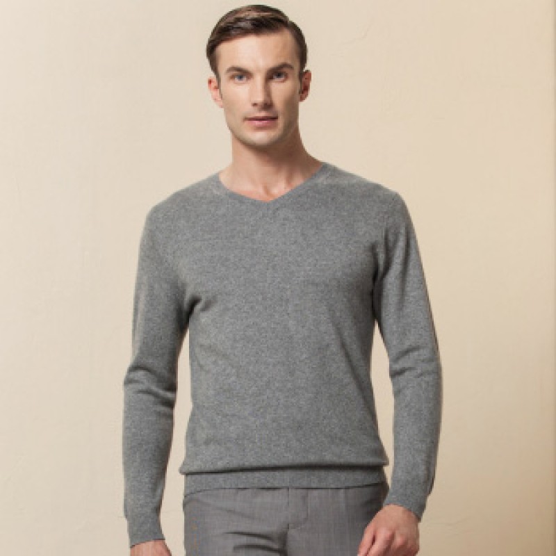 Pure Cashmere Sweater Gray Round Neck Winter Men Sweater